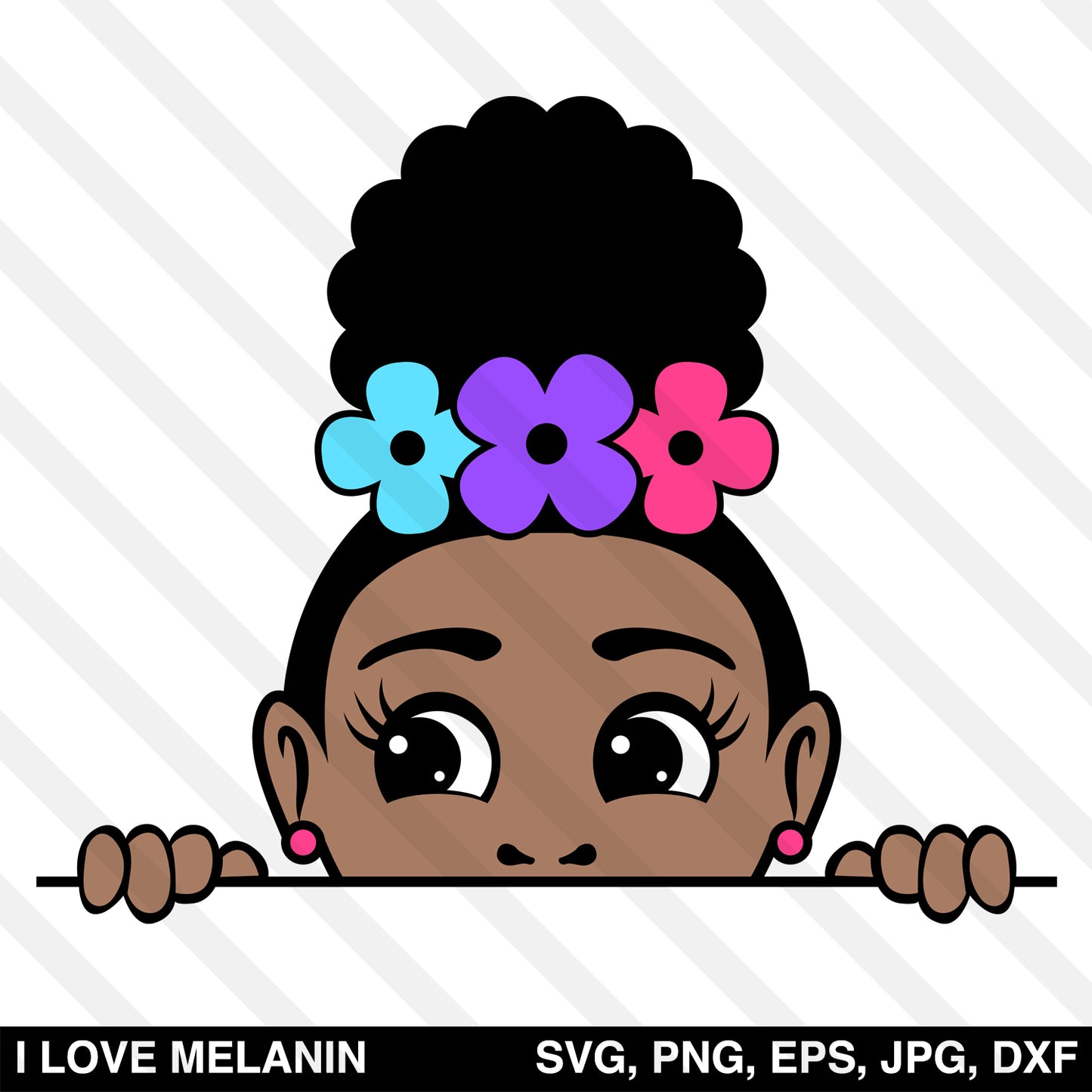 Peekaboo Afro Puff Flowers Girl SVG