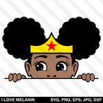 Peekaboo Afro Puff Superhero Girl SVG