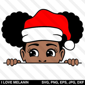 Peekaboo Santa Afro Girl SVG