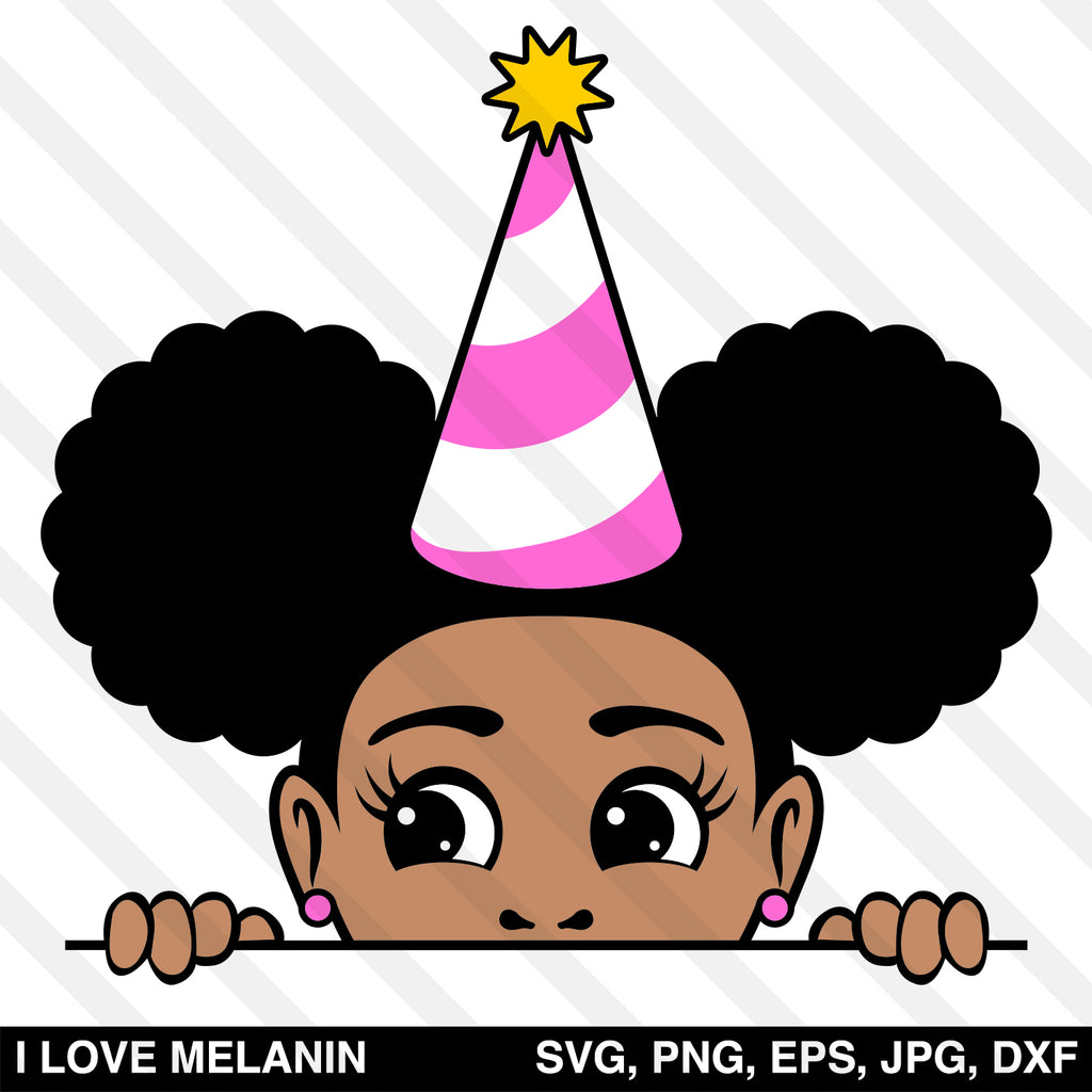 Peekaboo Afro Puffs Birthday Girl SVG