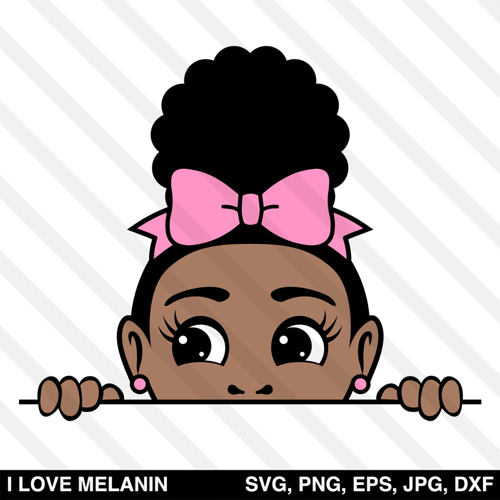 Peekaboo Afro Puff Bow Girl SVG
